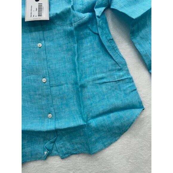 UNTUCKit Blush Button Down Shirt Long Sleeve Collared 100% Linen Aqua Size 6 NEW - Picture 3 of 6